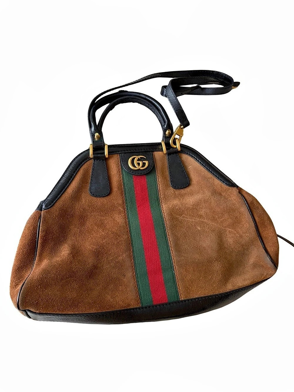 Gucci Rajah Large Brown Suede Shoulder Bag Brown & Black